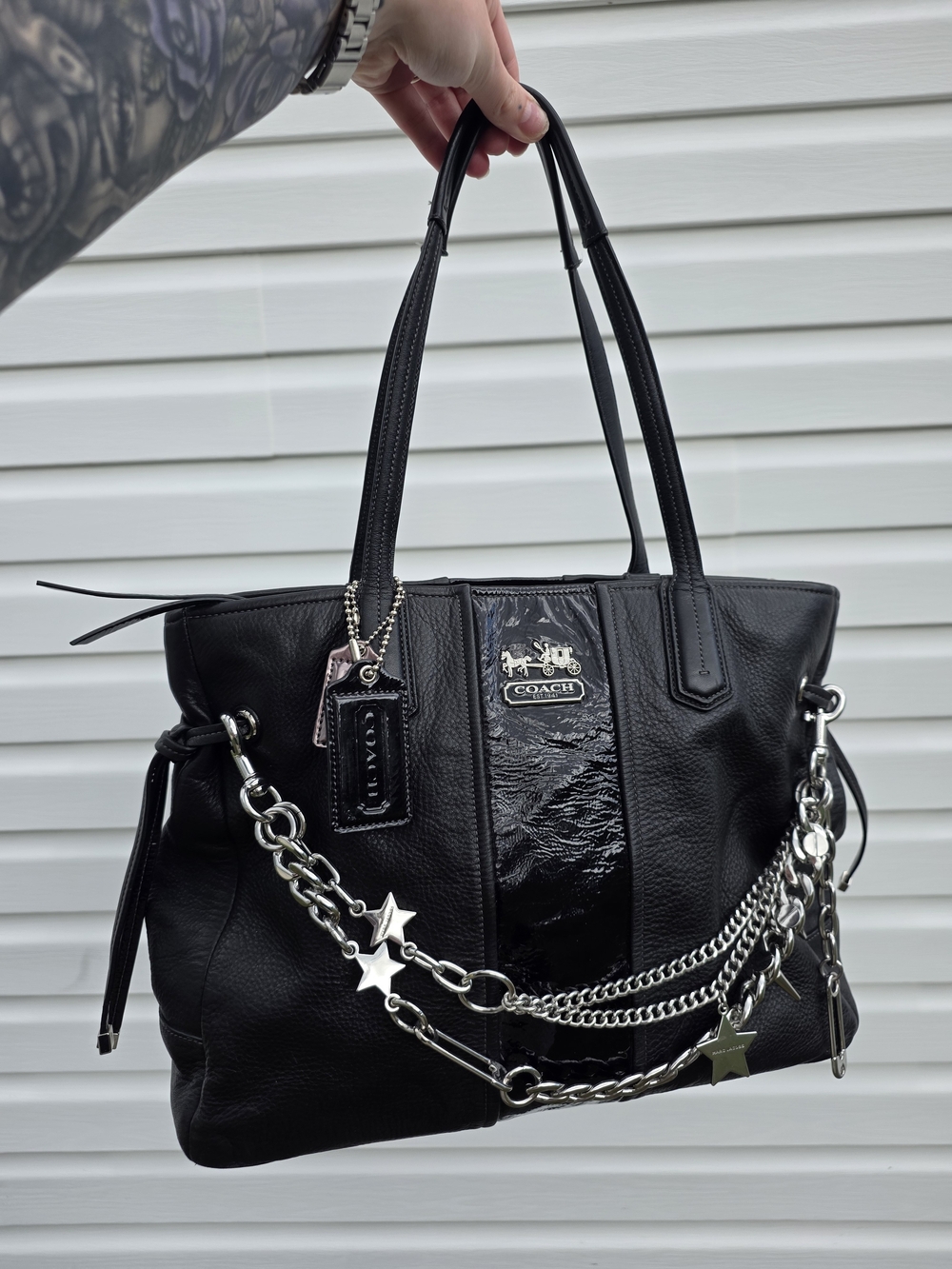Coach Chelsea Leather Stripe Charlie Carryall Tote Bag 18962